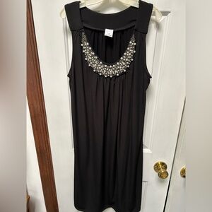 Black Sleeveless Dress with Pearl Beaded Embellishment Neckline. Medium.